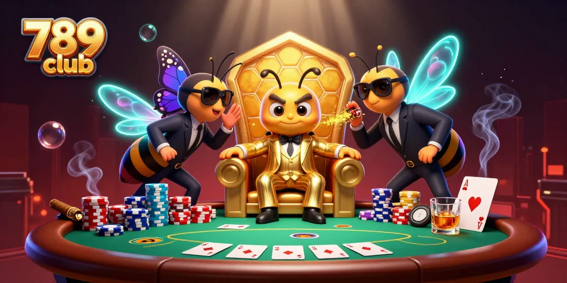 Engage with thrilling poker action featuring 789club's bumblebee mob boss in a vibrant casino setting.