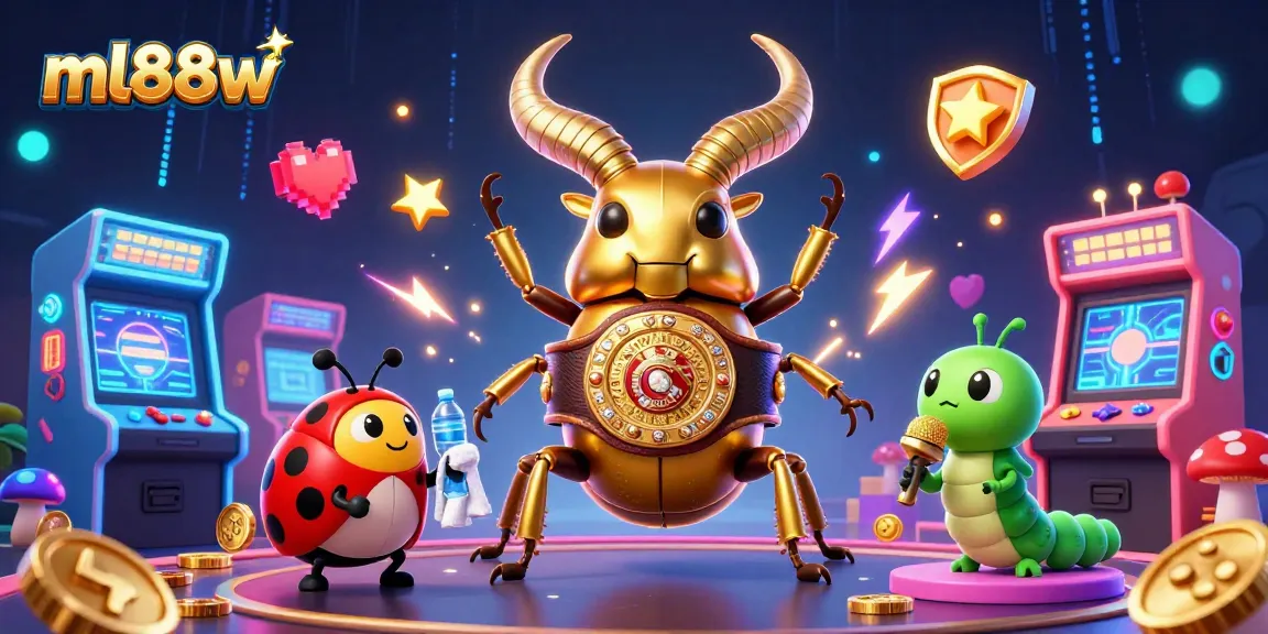 Experience gaming excitement with ml88w in this vibrant 3D casino scene featuring unique characters and arcade elements.