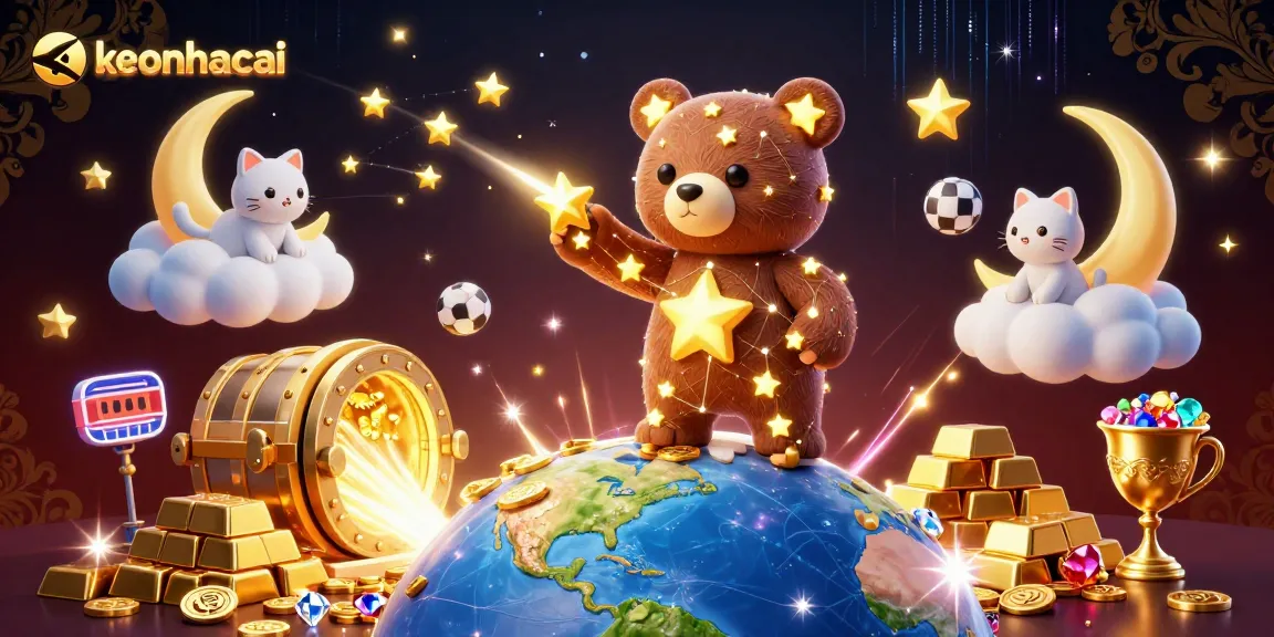 Join the adventure with keonhacai, a whimsical constellation bear scooping coins from Earth amidst a cosmic betting scene.