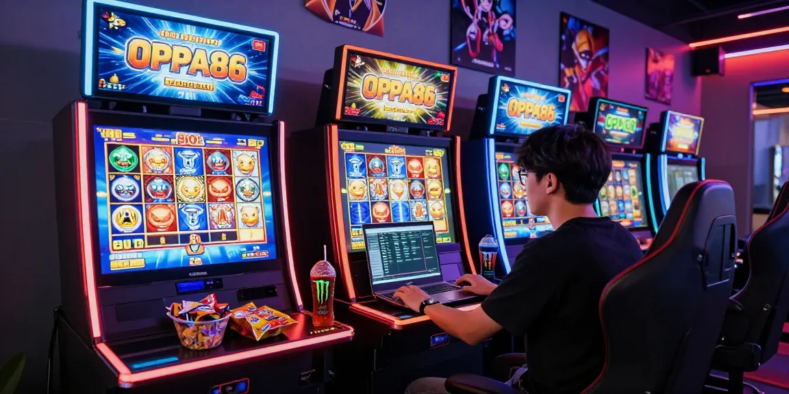 Exciting OPPA86 online gaming scene highlighting vibrant digital slot machines and enthusiastic player engagement.