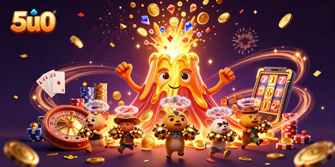 Experience excitement at 5u0 with a vibrant eruption of treasure and casino elements.
