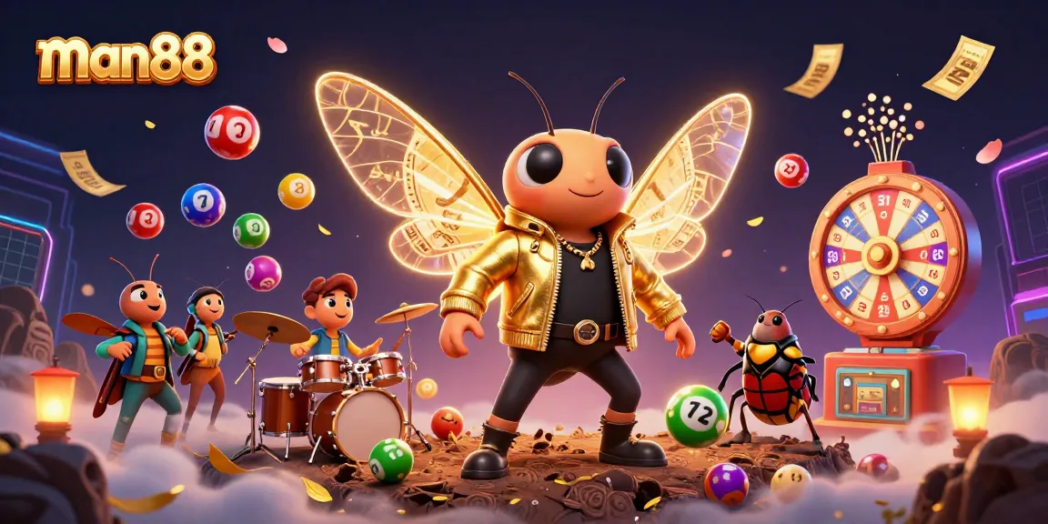 Experience vibrant gameplay with man88's dynamic lottery and casino elements in this 3D illustration.