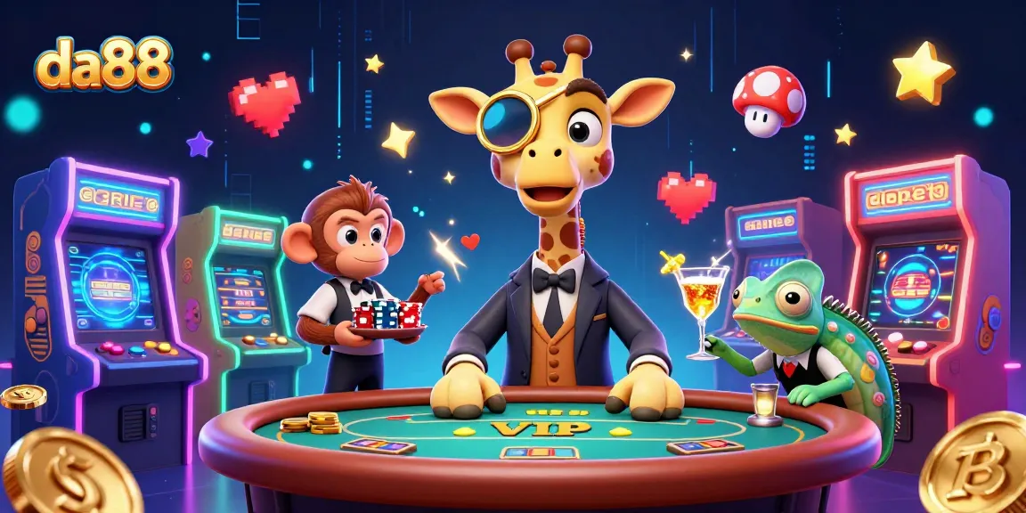 Engage with da88 at a vibrant 3D casino scene featuring fun characters and dynamic gambling elements.