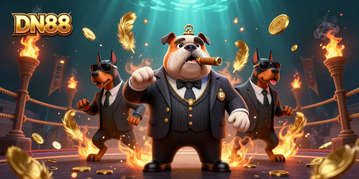 Win big at DN88 with a 3D mafia boss bulldog in a vibrant casino scene.