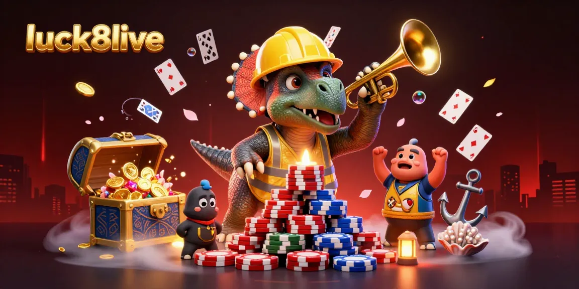Join the celebration in luck8live with a triceratops stacking poker chips and a parasaurolophus cheering!
