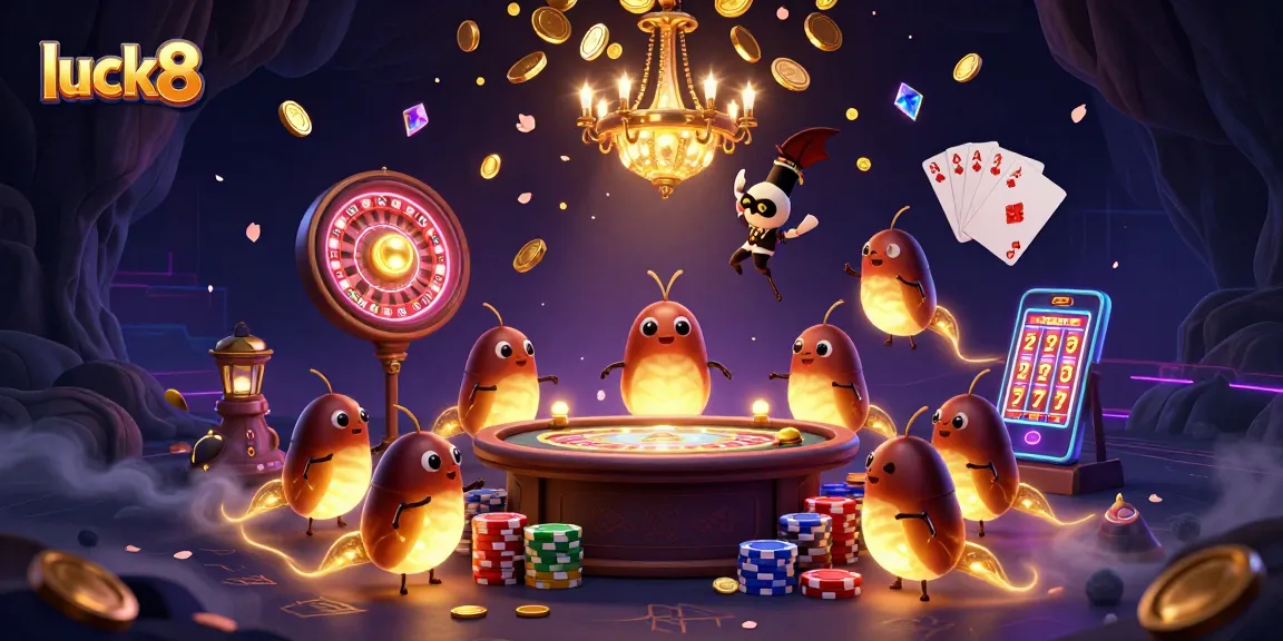 Experience luck8 excitement in an ultra-detailed casino scene with glowing characters and dynamic game elements.