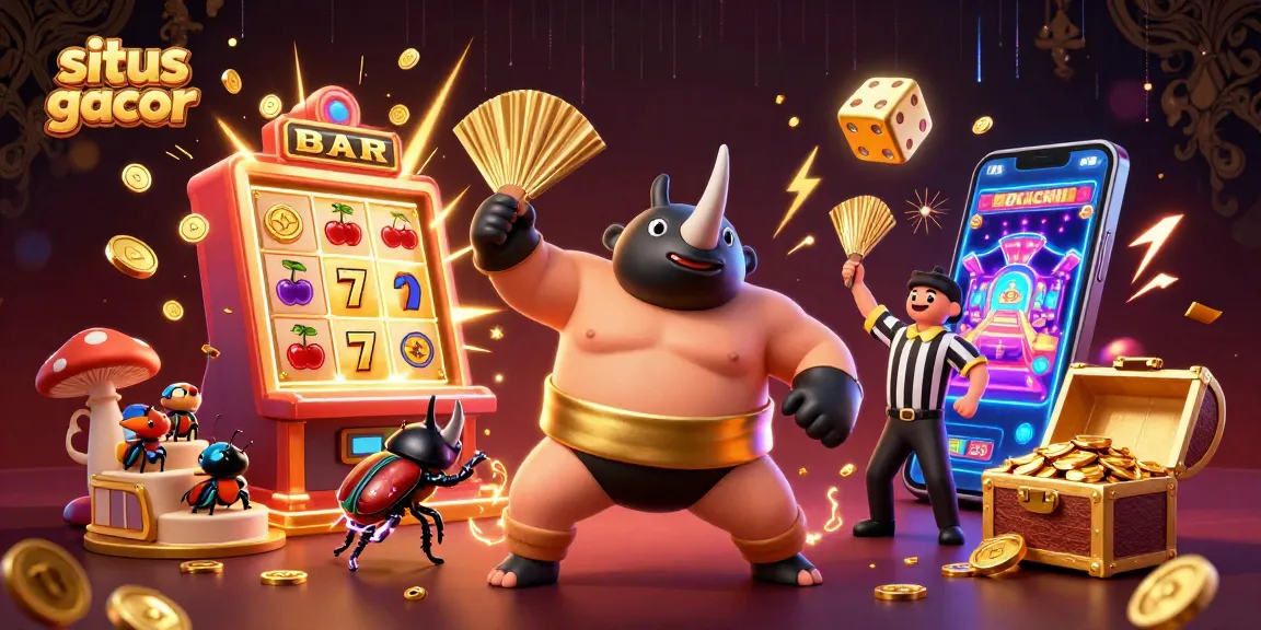 Experience the excitement of situs slot gacor with a dynamic 3D scene featuring a beetle champion amidst a jackpot explosion.